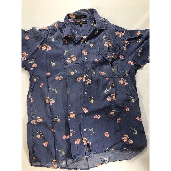 Tommy Hilfiger Hawaiian Blue Floral Shirt  Men’s Sz Medium - Picture 1 of 7